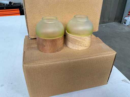 Fair Trade theelichthouder hout/glas (16x)