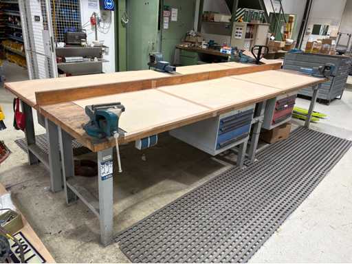 Steel fabricated wooden topped worktop benches