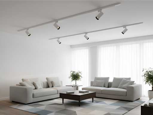 Système de rail 2 mètres avec 6 pièces de rail spot GU10 avec anneau (4x)