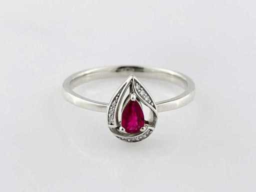 Bague en or blanc 14 kt avec diamant naturel et rubis de 0,28 ct