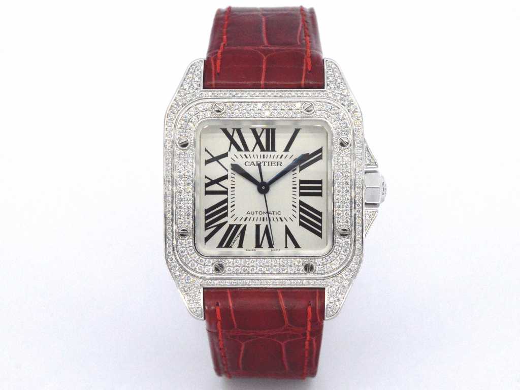 Cartier Santos white gold watch with diamonds