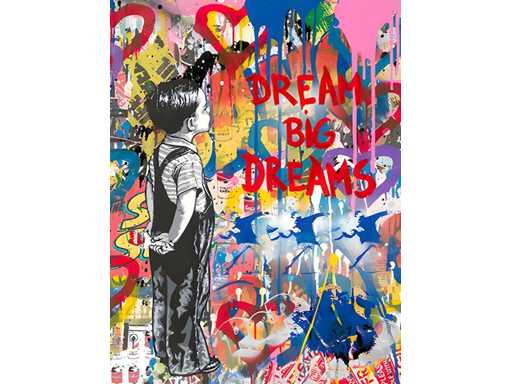 Mixed media/acryl op doek Simon Bruno ‘Dream Big Dreams’