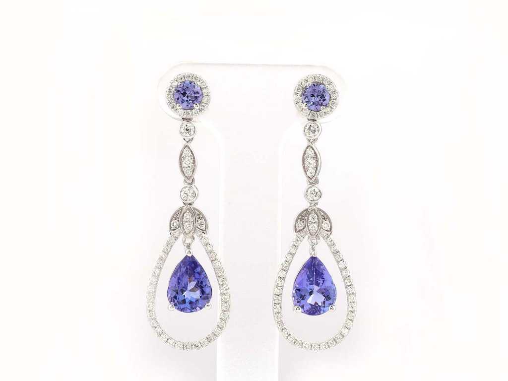 18 KT White gold Earring With 0.58cts Natural Diamond & Tanzanite