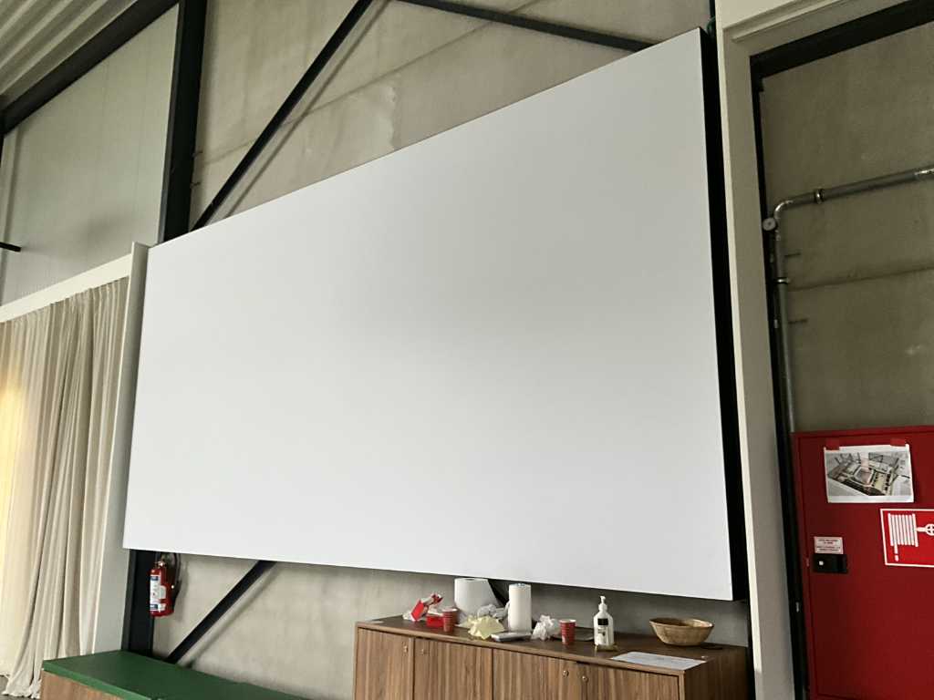 Large acoustic panel/video wall with white fabric
