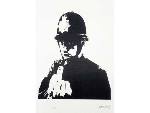Banksy (geboren in 1974), gebaseerd op - Fuck de politie