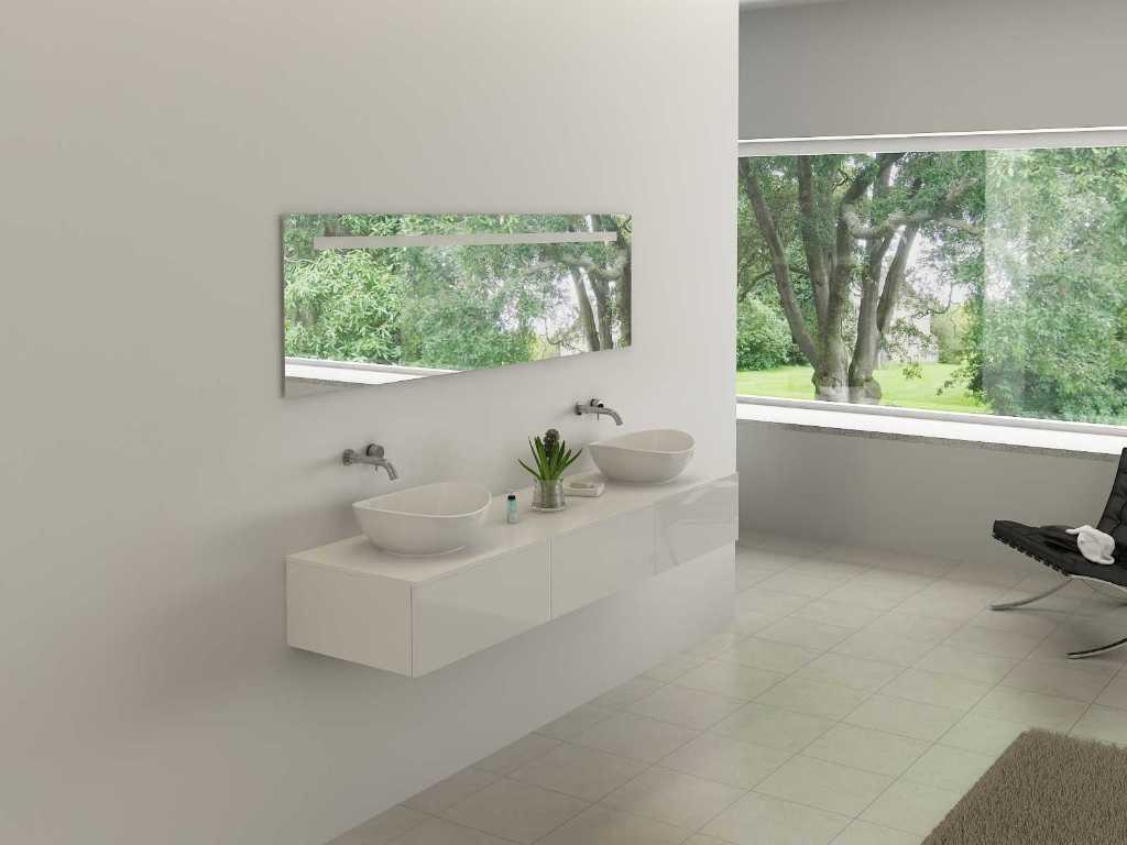 2-persoons badkamermeubel 180 cm hoogglans wit - Incl. kranen