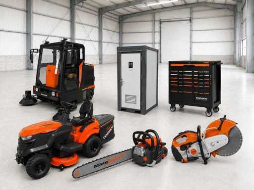 Earth-moving machines, Stihl garden tools, forklifts, and office units