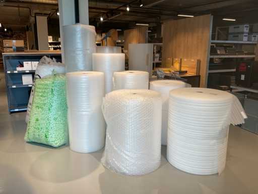 Luchtkussenfolie, karton, schuimfolie op rol en opvulschuim in zakken
