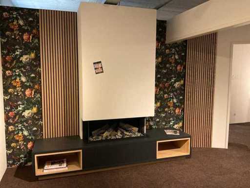 Dru Virtuo Evolve Eingebauter Gaskamin mit Schranksockel und Wandpaneelen