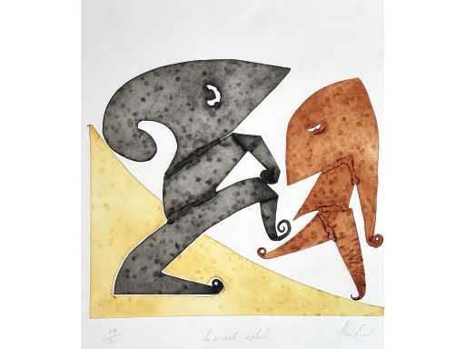 Reinhoud D'Haese - la courte échelle - colour etching 