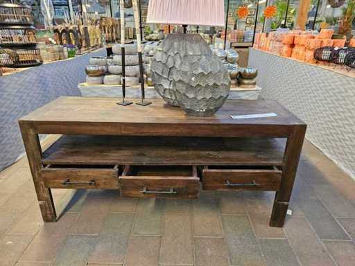 Masă din tec masiv cu 3 sertare - Farmec rustic