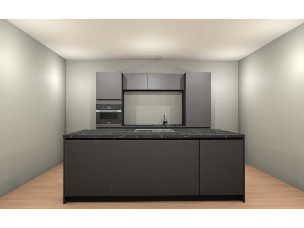Häcker Concept130 - Topsoft Graphite opaco - Layout cucina a isola