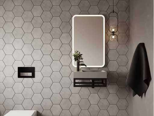 Hangende betonnen wastafel met steun - Kranen aan de linkerkant - L40 x B22 cm