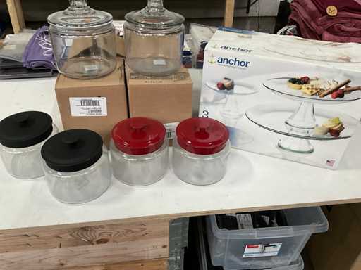 Anchor Hocking Mix lot storage jars and serving tray