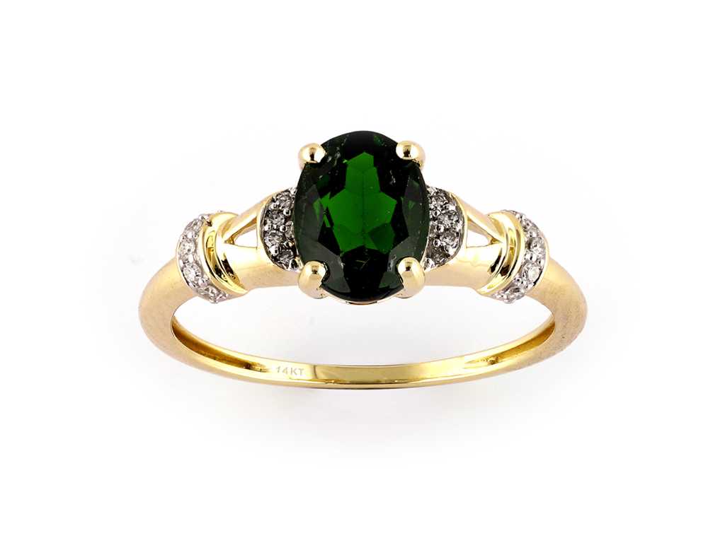 14 KT Yellow gold Ring with Natural Diamond and Chrome Diopside