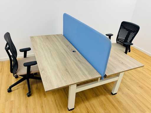Electric double desk + 2 office chairs with casters
