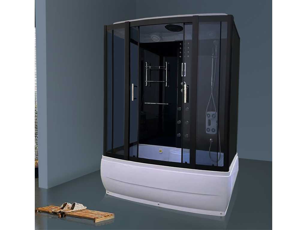 Hammam avec baignoire massante - Rectangulaire - Baignoire blanche avec cabine noire 170x85x220 cm