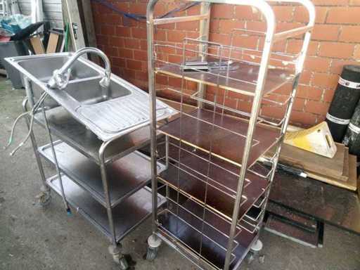 Edelstahlspüle, Reinigungswagen, Servierwagen