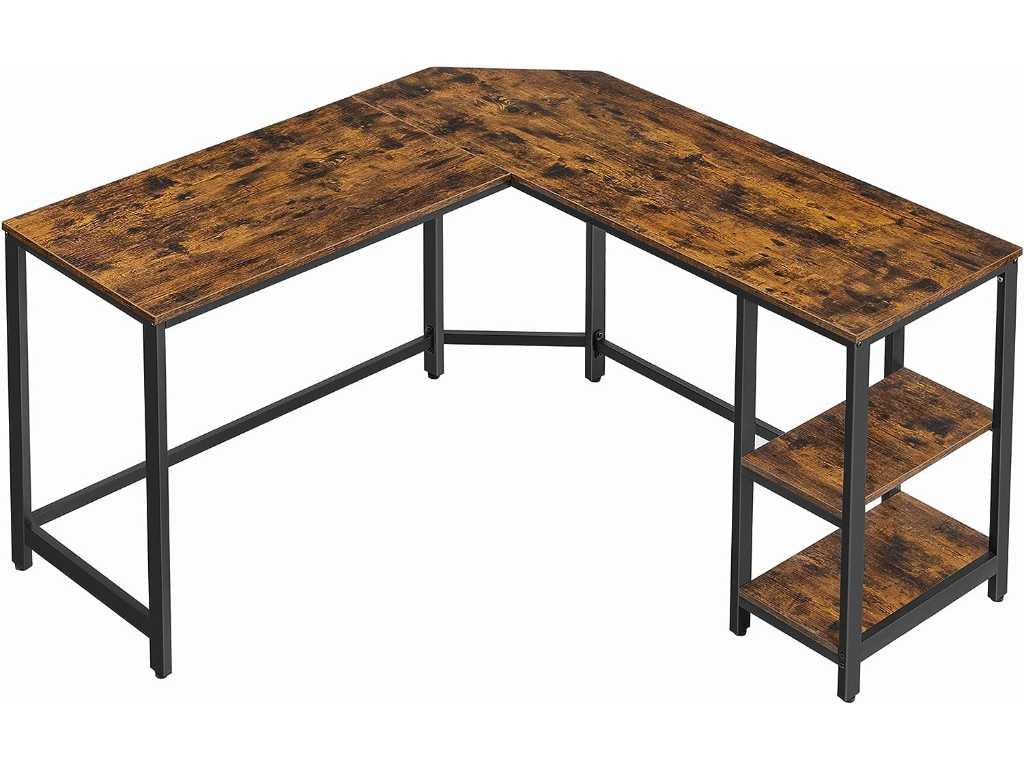 MIRA Home - MIRA Home - Bureau - Laptop tafel - L-vormig - Hout/Metaal - Bruin/Zwart - 138x138x75