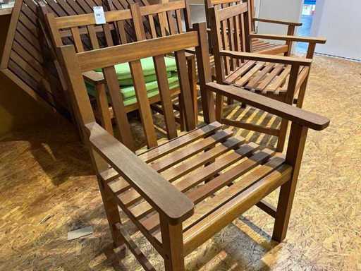 Holz-Gartentisch 6 eckige + 5 Stühle