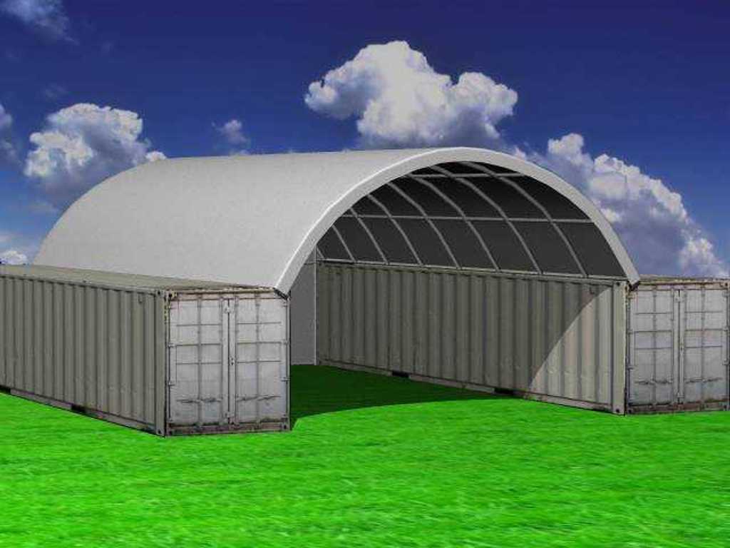 Greenland - canopy between 2 containers - / container tent with back wall 40ft