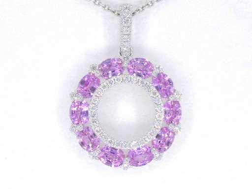 Witgouden hanger met roze saffieren en diamanten cirkelzetting