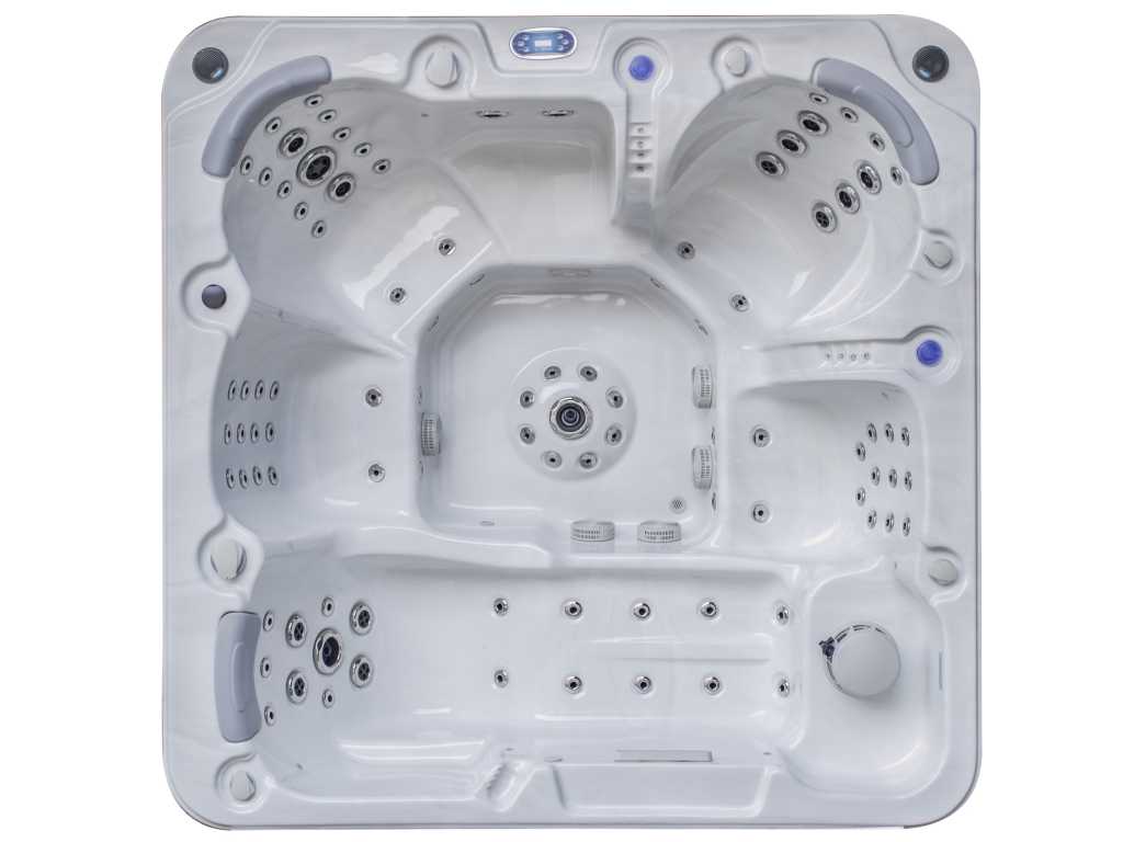 Spa în aer liber pentru 6 persoane 220x220 cm - Baie albă ca zăpada / partea gri - Incl. Bluetooth