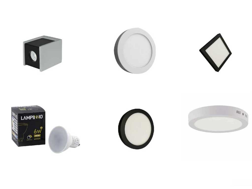 Various LED panels and 5x GU10 surface-mounted fixture