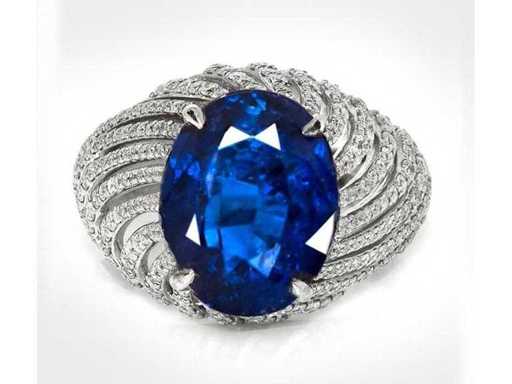 Luxe hoge sieraden ring in Natural Intense Deep Blue Saffier 7,93 karaat
