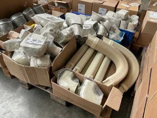 Batch of plastic pipe gutters and condensate drain components