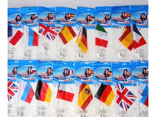 *NUOVE* Bandiere con e senza portabicchieri, bandiere auto con bandiere di paese, accessori per feste (1600 pezzi).