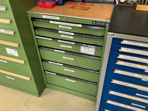 Large batch of machine tools and accessories with workshop cabinet