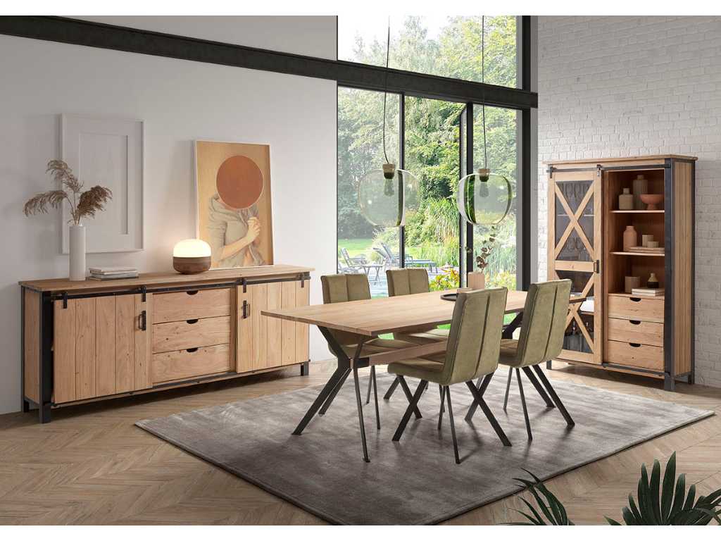 Three-piece dining room MUMBAI in solid wood (table 160 cm)