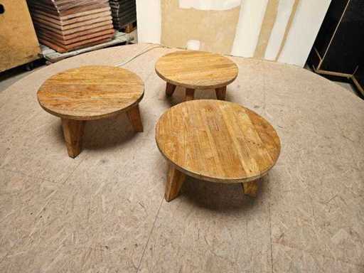 3 tables basses en teck extérieures 65 cm Ø