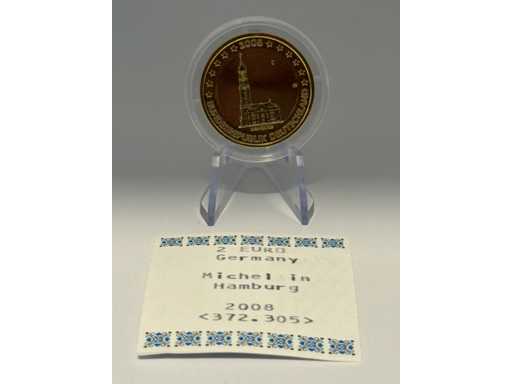 Moneta commemorativa da 2 euro Placcata in oro Germania 2008 Michel ad Amburgo