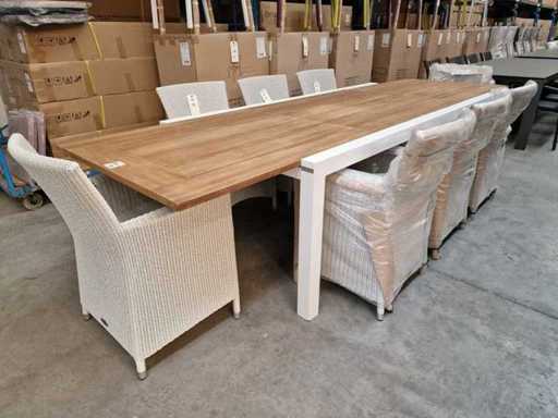 Prestige de jardin - Table de jardin en Alu extensible Lisbonne en teck blanc 220-330 x 106 cm