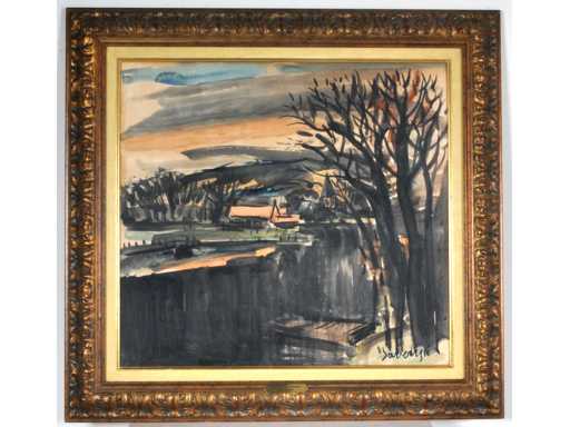 Albert Saverijs - Église de Latem aan de Leie - aquarelle