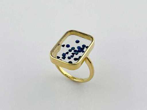 14 KT geelgouden ring met blauwe saffier-schudring