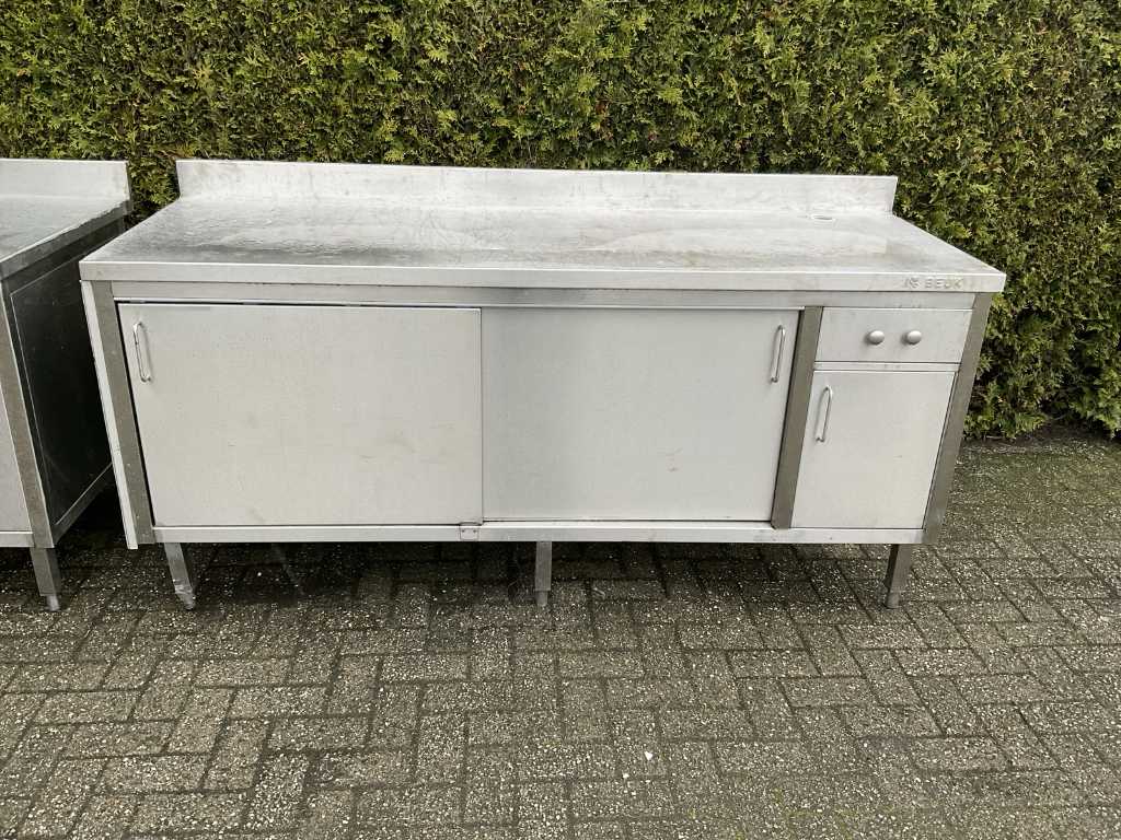 Beech Stainless steel work table with base cabinet