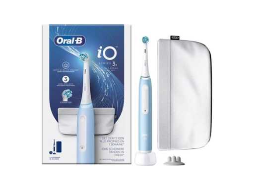 Oral-B iO Series 3S Elektrische Tandenborstel - Met 1 Opzetborstel, 1 Magnetisch Etui & 1 opzetborstelhouder - Lichtblauw