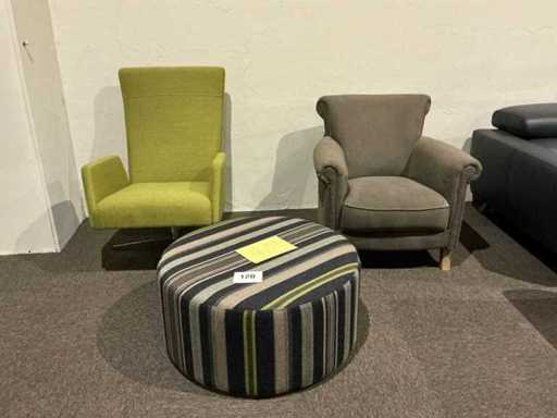 Divers fauteuils (2x) + canapé ottoman