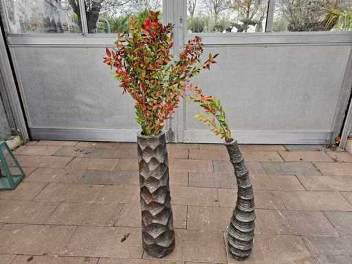 Exclusieve set van 2 glasvezelvazen inclusief kunstbloemen - 110 cm