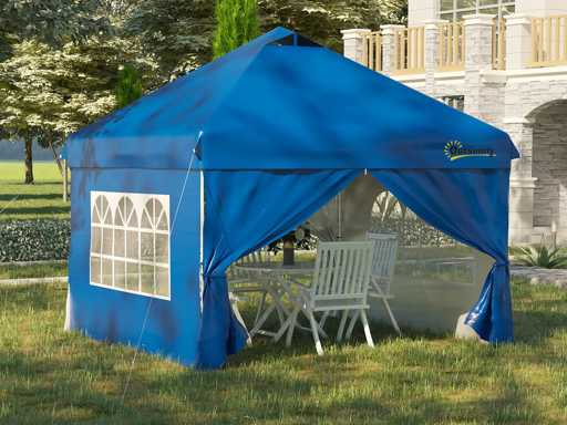 Pop-up prieel tent Barnum 3x3 m met 4 afneembare blauwe zijwanden