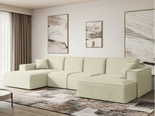 Panoramische bank - beige terry stof