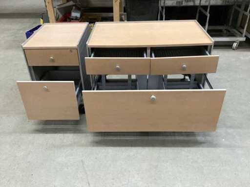 2 piezas de equipamiento de oficina: aparador y pedestal móvil de alta calidad (multiplexo de haya, aluminio) de alta calidad
