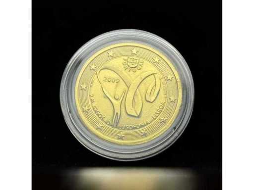 2 Euro Portugal 2009 Lusophonia Games Lissabon Goudgeplateerde Herdenkingsmunt in Capsule