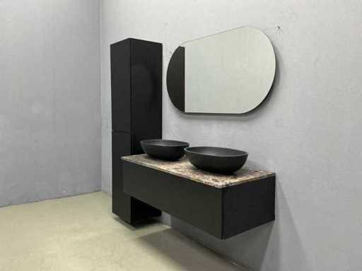 Detremmerie – Schwarz matt/Marmor – Badezimmermöbel 120 cm