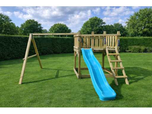 Torre da gioco indipendente con altalena e scivolo 410x300x200 cm