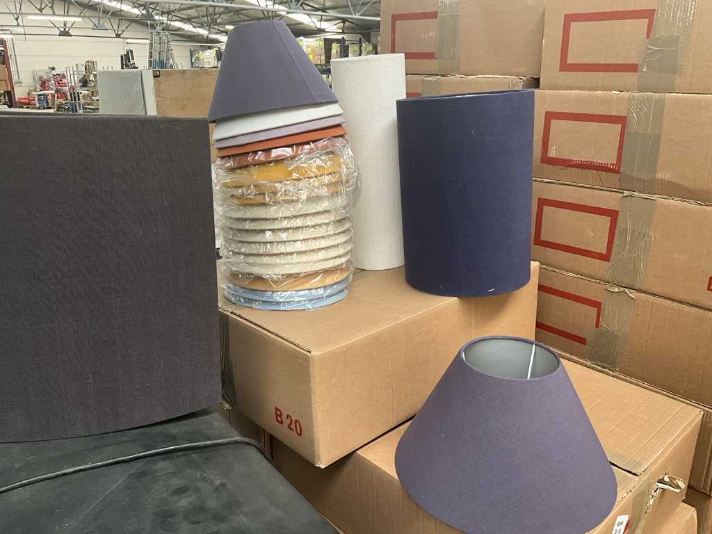 7 assorted boxes containing various fabric lampshades
