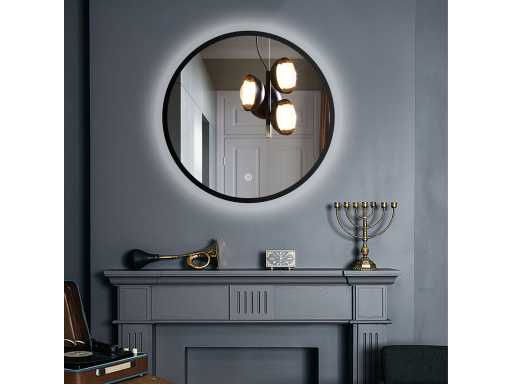 Wiesbaden - Rond - rond - Miroir LED rond avec cadre métallique noir - 80x80 cm - 01U-H28